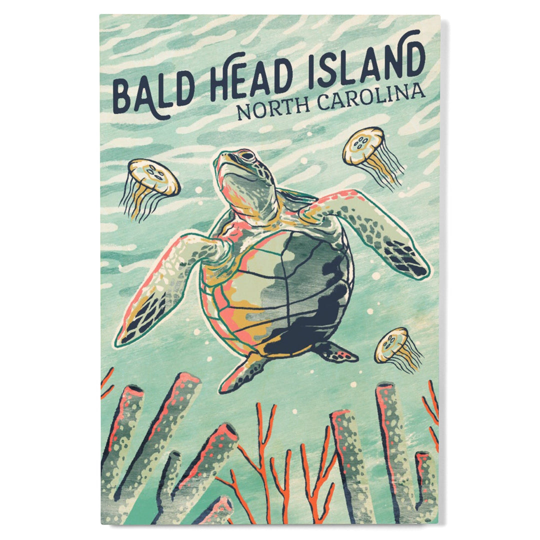 Bald Head Island, North Carolina, Graphic Pastel, Sea Turtle, Lantern Press Artwork, Wood Signs and Postcards Wood Lantern Press 