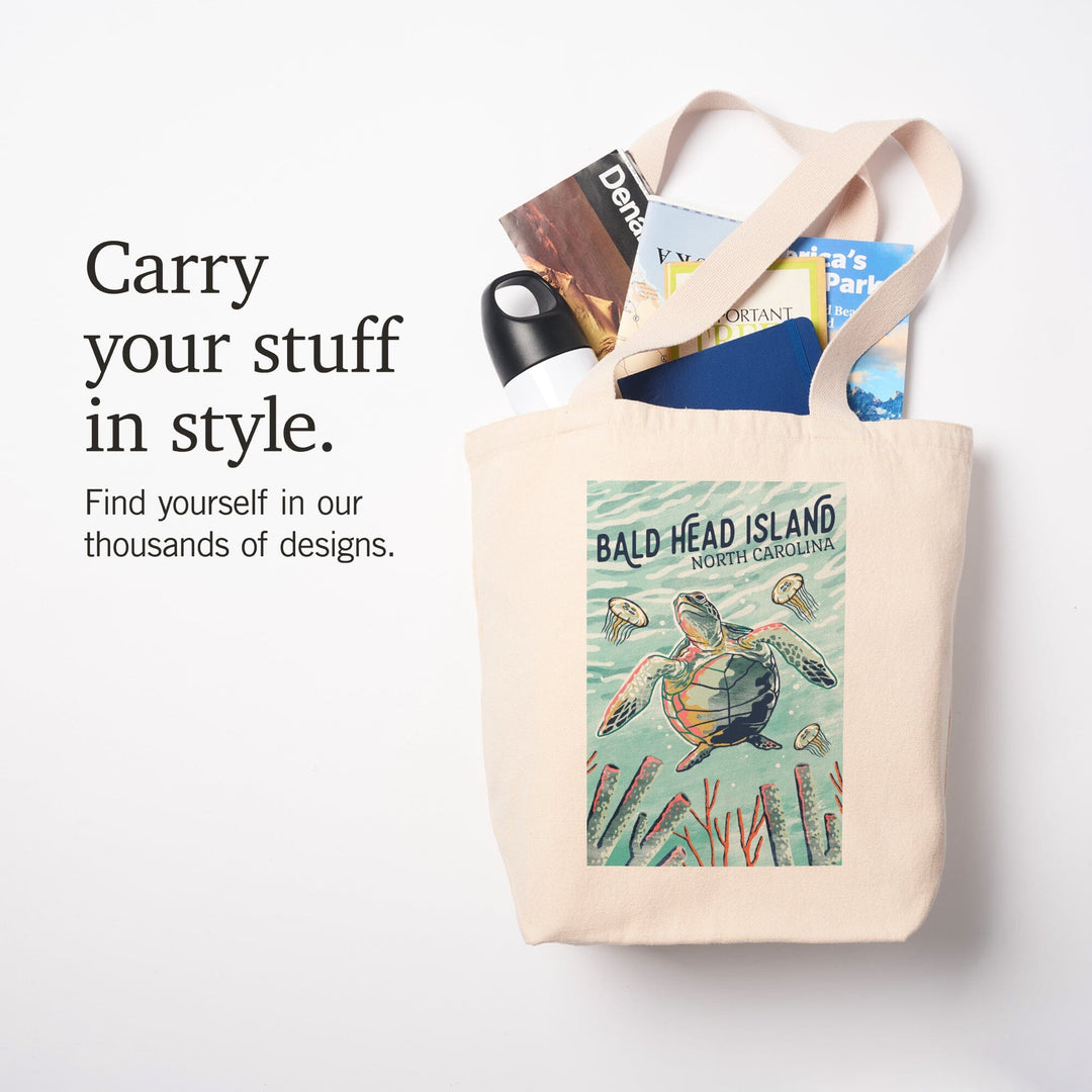 Bald Head Island, North Carolina, Graphic Pastel, Sea Turtle, Tote Bag Totes Lantern Press 