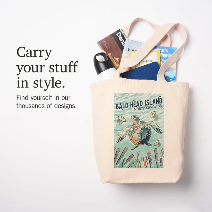 Bald Head Island, North Carolina, Graphic Pastel, Sea Turtle, Tote Bag Totes Lantern Press 