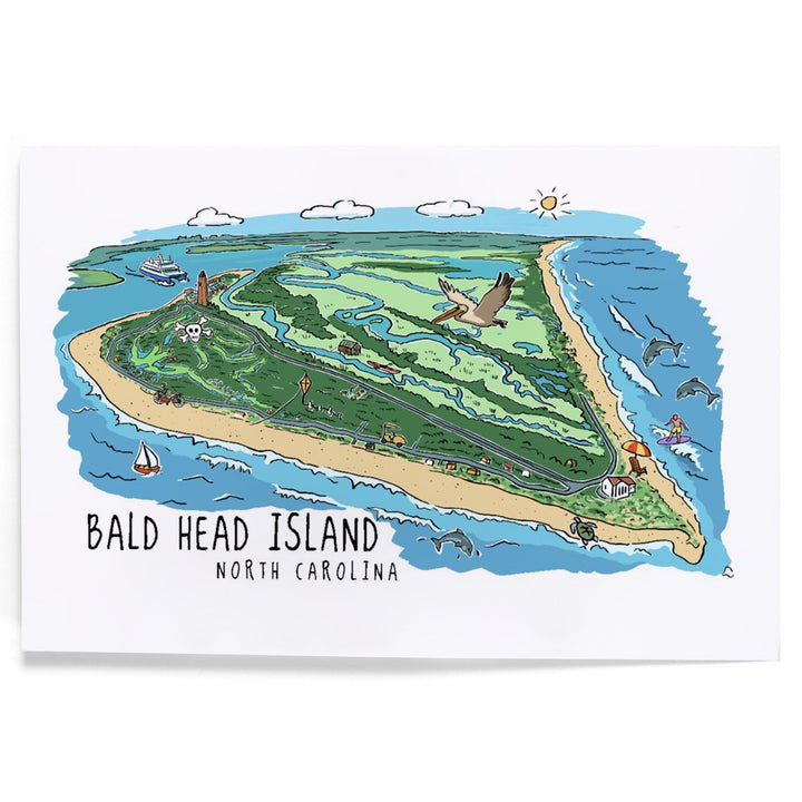 Bald Head Island, North Carolina, Line Drawing, Art & Giclee Prints Art Lantern Press 
