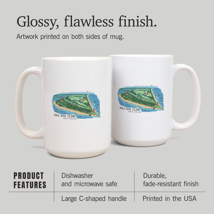 Bald Head Island, North Carolina, Line Drawing, Lantern Press Artwork, Ceramic Mug Mugs Lantern Press 