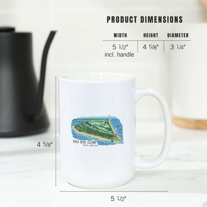 Bald Head Island, North Carolina, Line Drawing, Lantern Press Artwork, Ceramic Mug Mugs Lantern Press 