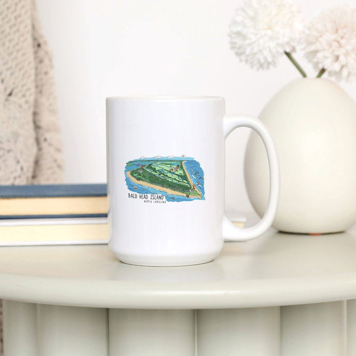 Bald Head Island, North Carolina, Line Drawing, Lantern Press Artwork, Ceramic Mug Mugs Lantern Press 