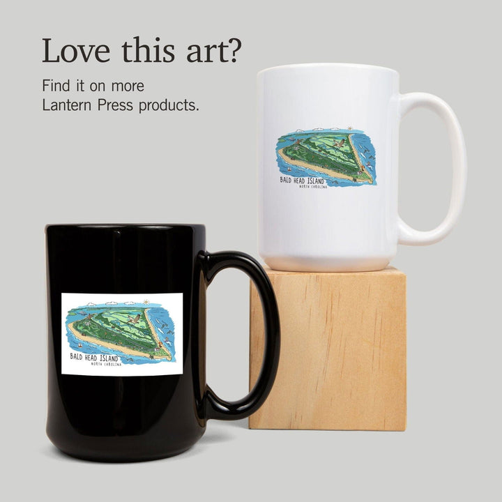Bald Head Island, North Carolina, Line Drawing, Lantern Press Artwork, Ceramic Mug Mugs Lantern Press 