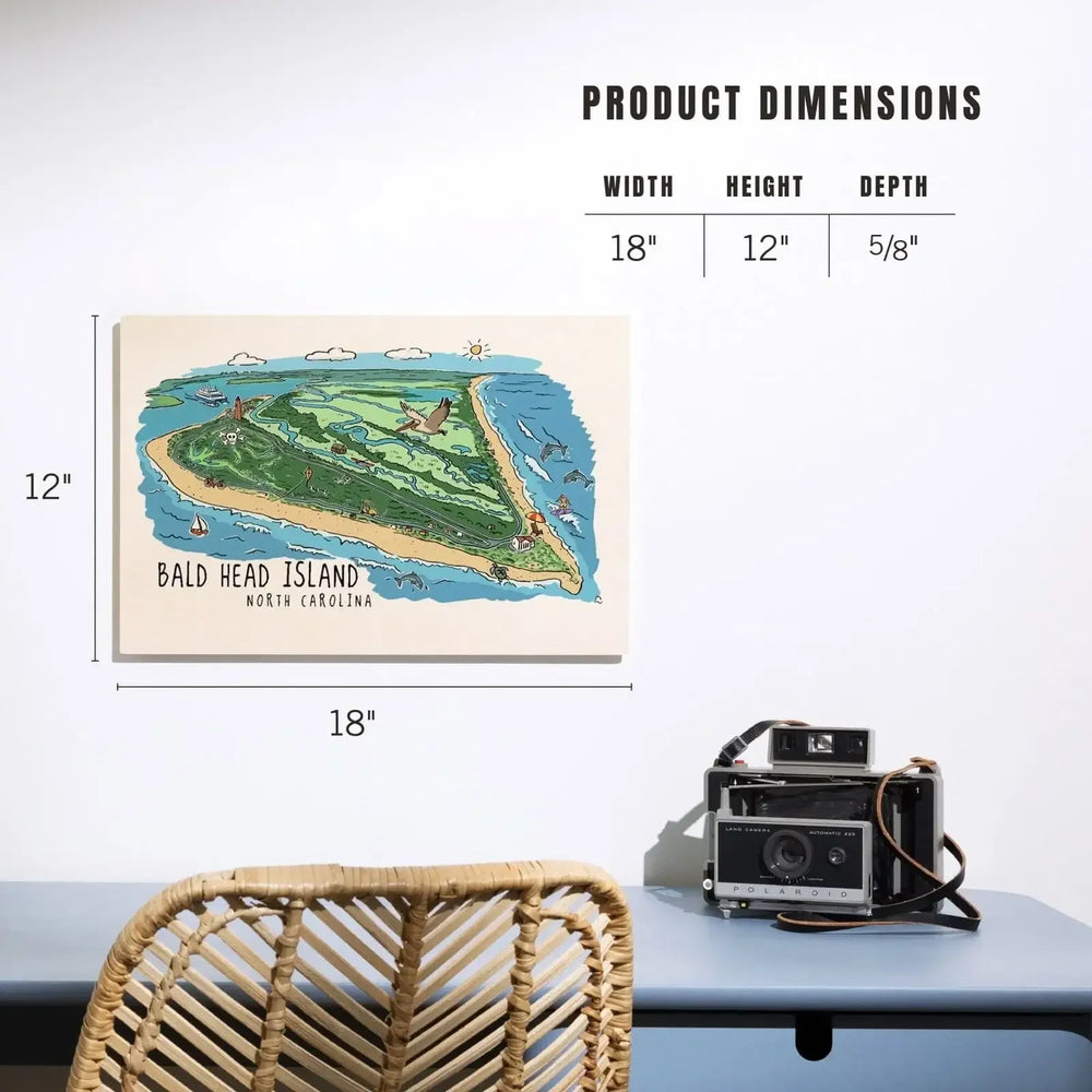 Bald Head Island, North Carolina, Line Drawing, Lantern Press Artwork, Wood Signs and Postcards Wood Lantern Press 