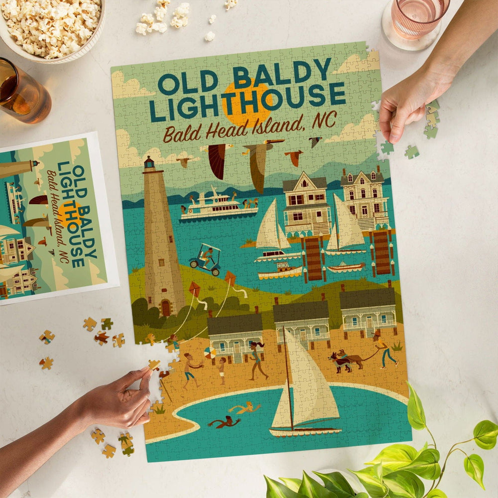 Bald Head Island, North Carolina, Old Baldy Lighthouse, Geometric, Jigsaw Puzzle Puzzle Lantern Press 