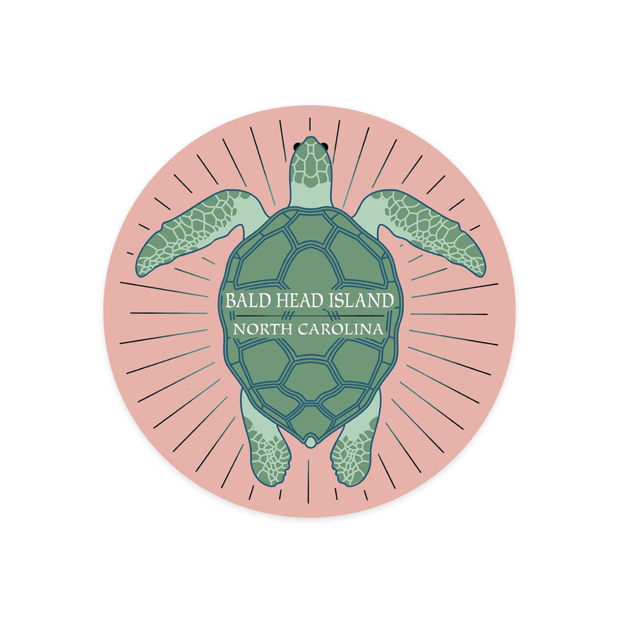 Bald Head Island, North Carolina, Sea Turtle, Pink, Contour, Lantern Press, Vinyl Sticker Sticker Lantern Press 