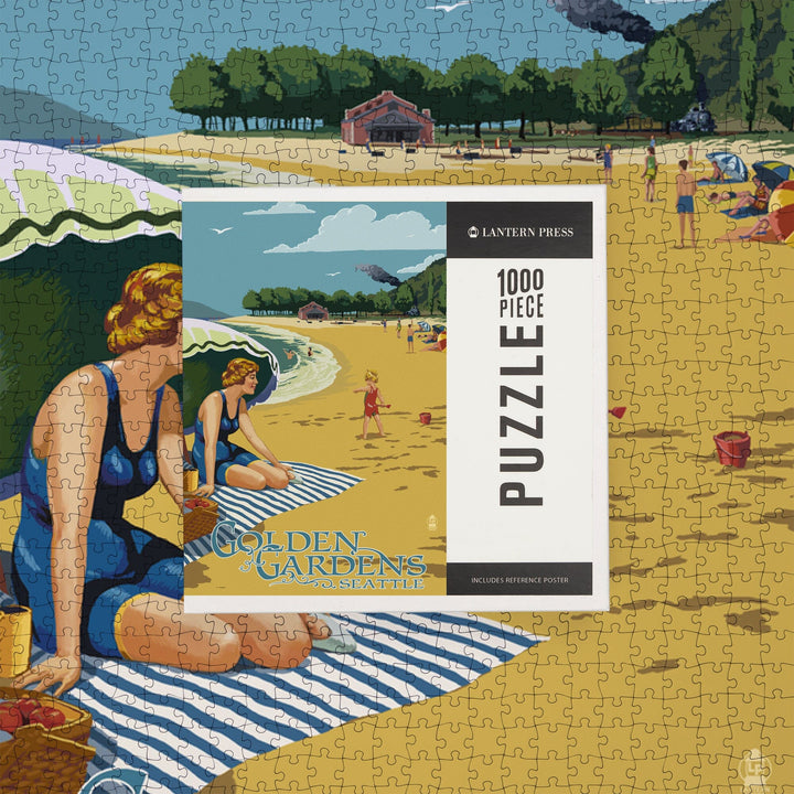 Ballard, Seattle, Washington, Golden Gardens Beach Scene, Jigsaw Puzzle Puzzle Lantern Press 