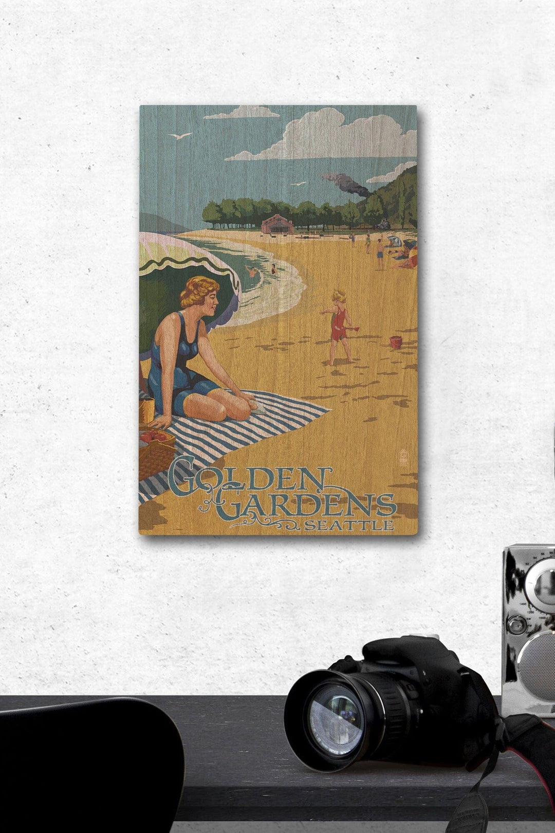 Ballard, Seattle, Washington, Golden Gardens Beach Scene, Lantern Press Artwork, Wood Signs and Postcards Wood Lantern Press 12 x 18 Wood Gallery Print 