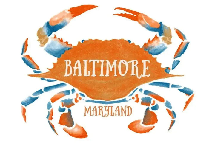 Baltimore, Maryland, Blue Crab, Blue and Orange Watercolor, Art & Giclee Prints Art Lantern Press 12 x 18 Art Print 