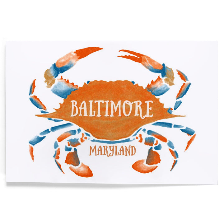 Baltimore, Maryland, Blue Crab, Blue and Orange Watercolor, Art & Giclee Prints Art Lantern Press 