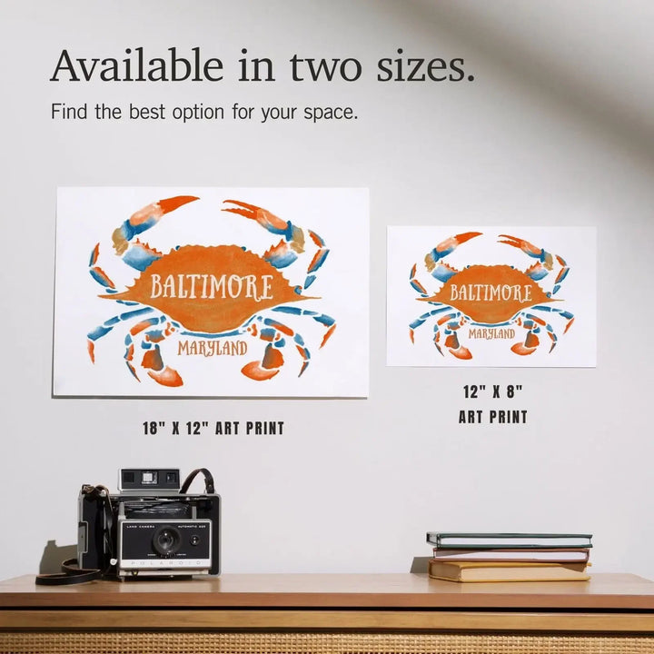 Baltimore, Maryland, Blue Crab, Blue and Orange Watercolor, Art & Giclee Prints Art Lantern Press 