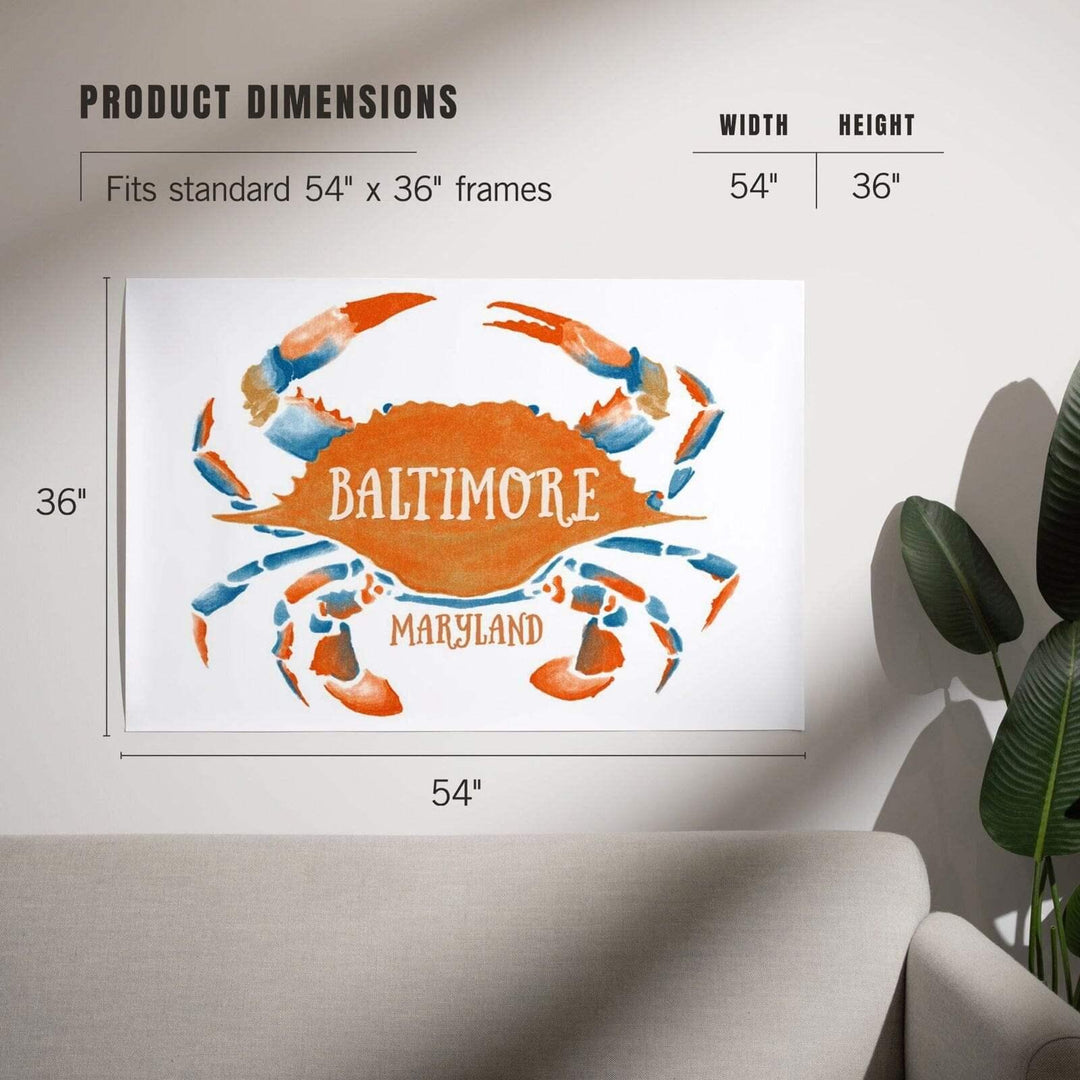 Baltimore, Maryland, Blue Crab, Blue and Orange Watercolor, Art & Giclee Prints Art Lantern Press 