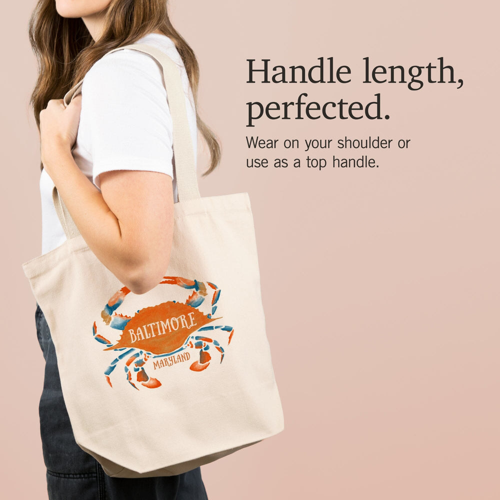 Baltimore, Maryland, Blue Crab, Blue and Orange Watercolor, Tote Bag Totes Lantern Press 