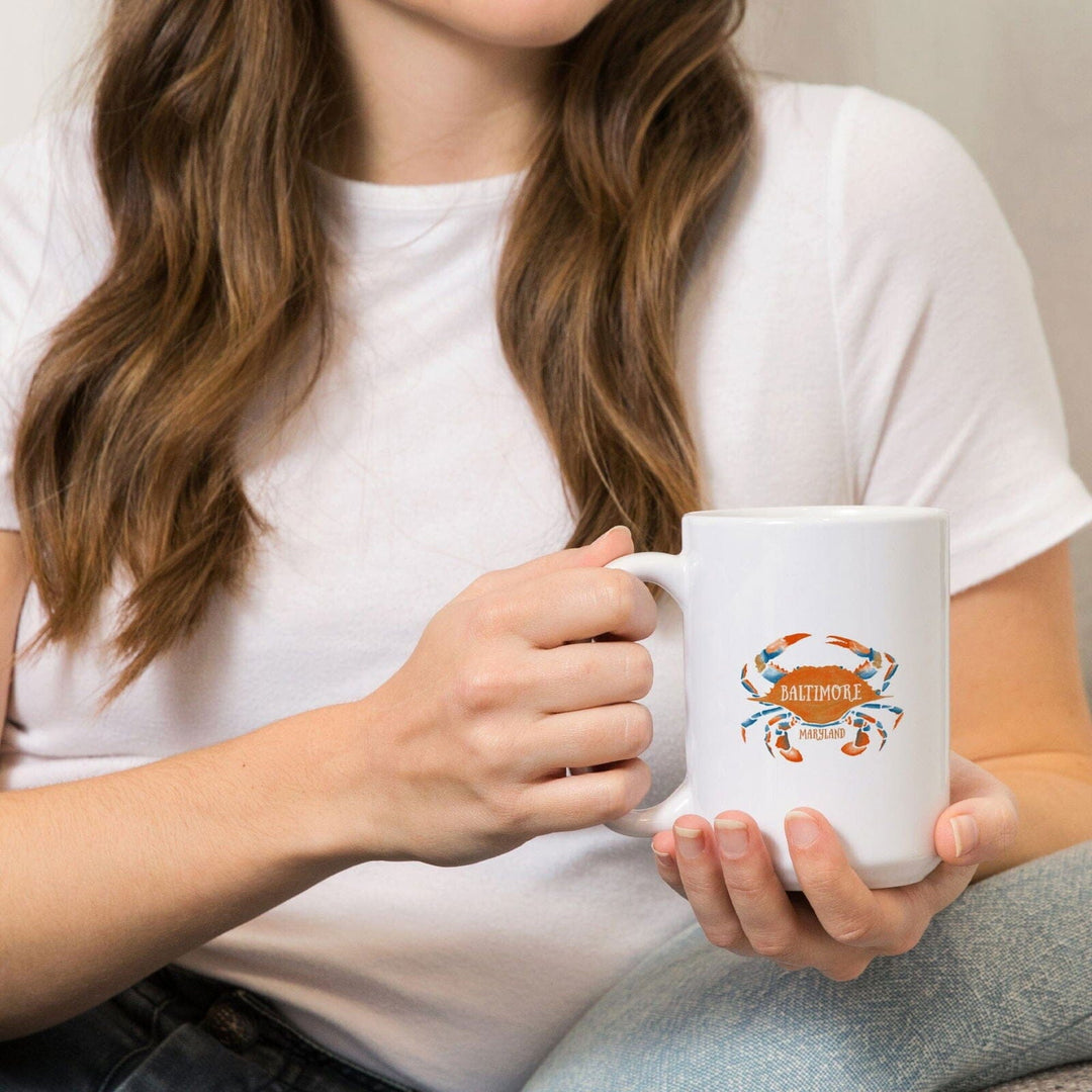 Baltimore, Maryland, Blue Crab, Blue & Orange Watercolor, Lantern Press Artwork, Ceramic Mug Mugs Lantern Press 