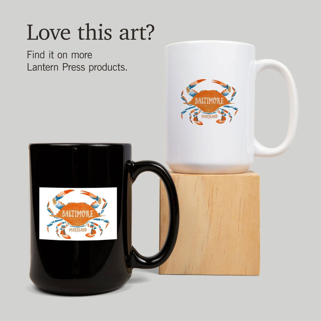 Baltimore, Maryland, Blue Crab, Blue & Orange Watercolor, Lantern Press Artwork, Ceramic Mug Mugs Lantern Press 