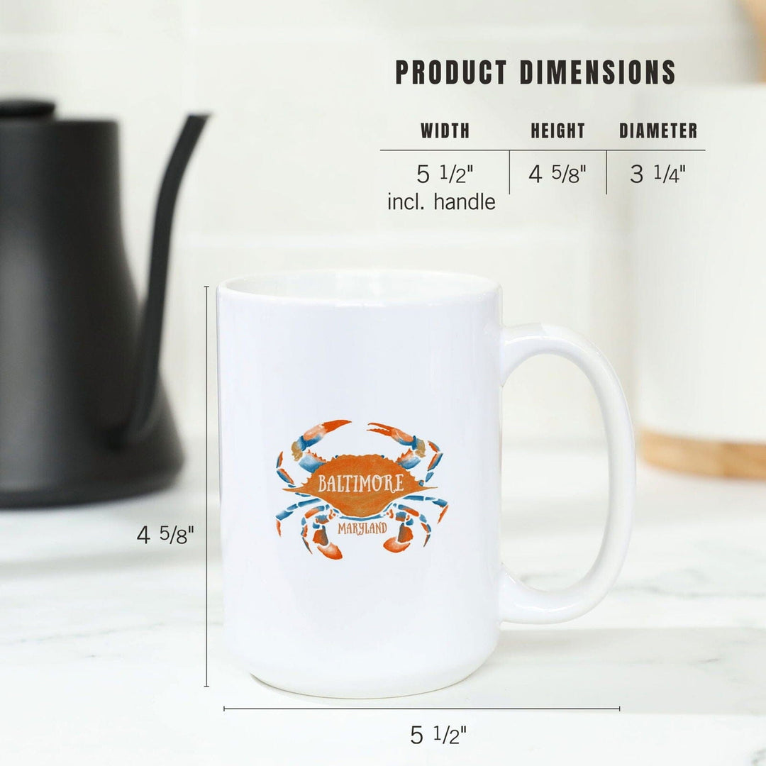 Baltimore, Maryland, Blue Crab, Blue & Orange Watercolor, Lantern Press Artwork, Ceramic Mug Mugs Lantern Press 