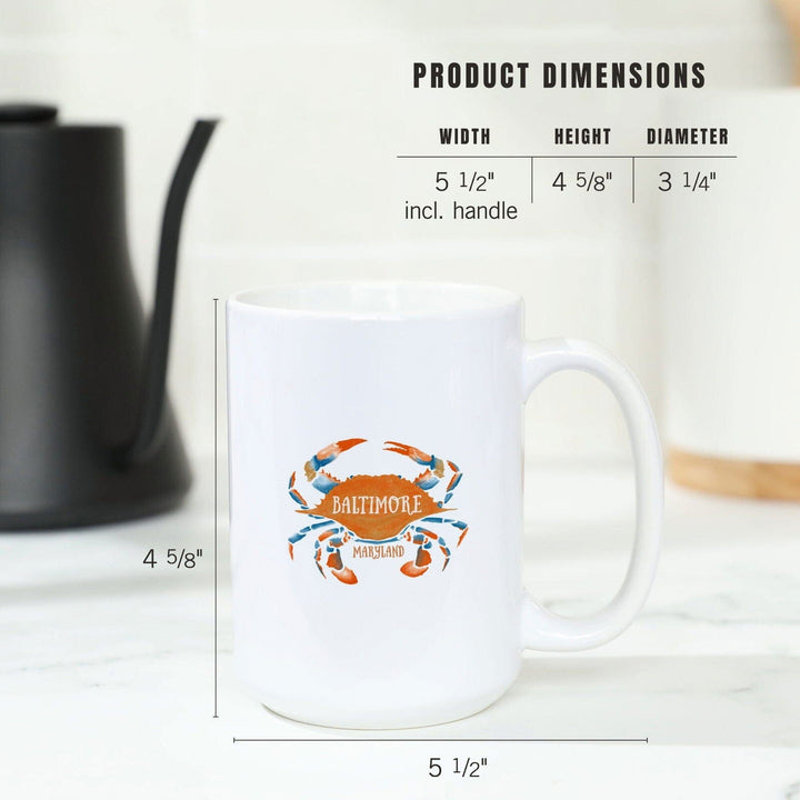 Baltimore, Maryland, Blue Crab, Blue & Orange Watercolor, Lantern Press Artwork, Ceramic Mug Mugs Lantern Press 