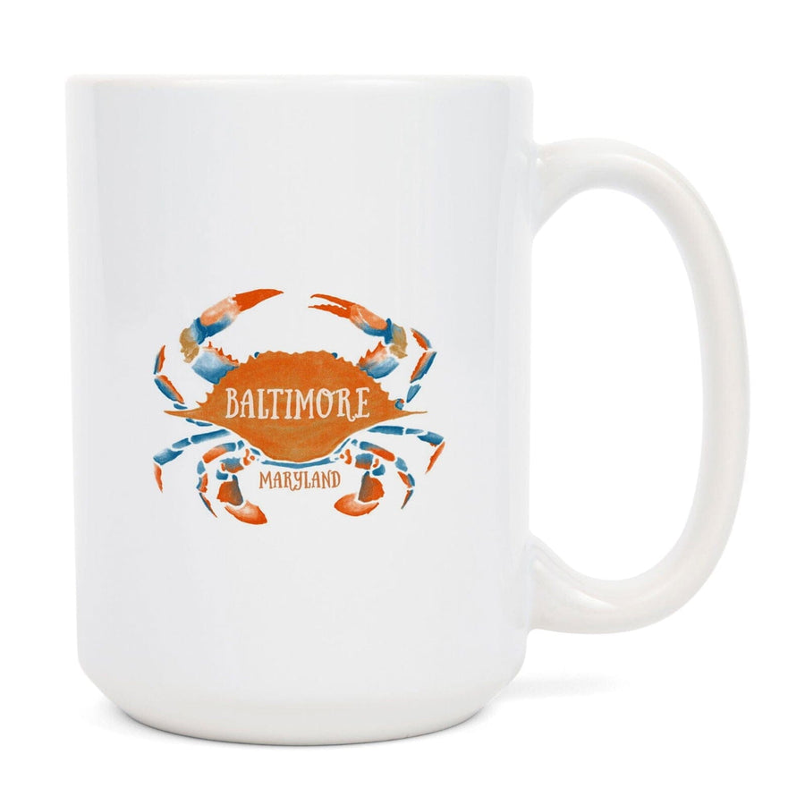 Baltimore, Maryland, Blue Crab, Blue & Orange Watercolor, Lantern Press Artwork, Ceramic Mug Mugs Lantern Press 