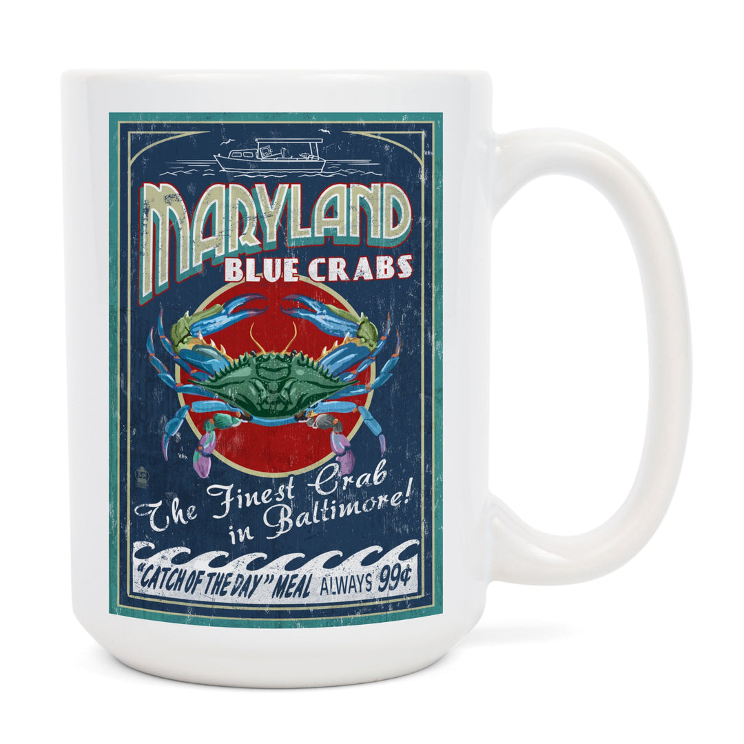 Baltimore, Maryland, Blue Crabs Vintage Sign, Ceramic Mug Mugs Lantern Press 