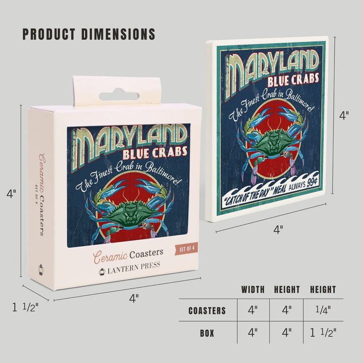 Baltimore, Maryland, Blue Crabs Vintage Sign, Coasters Coasters Lantern Press 