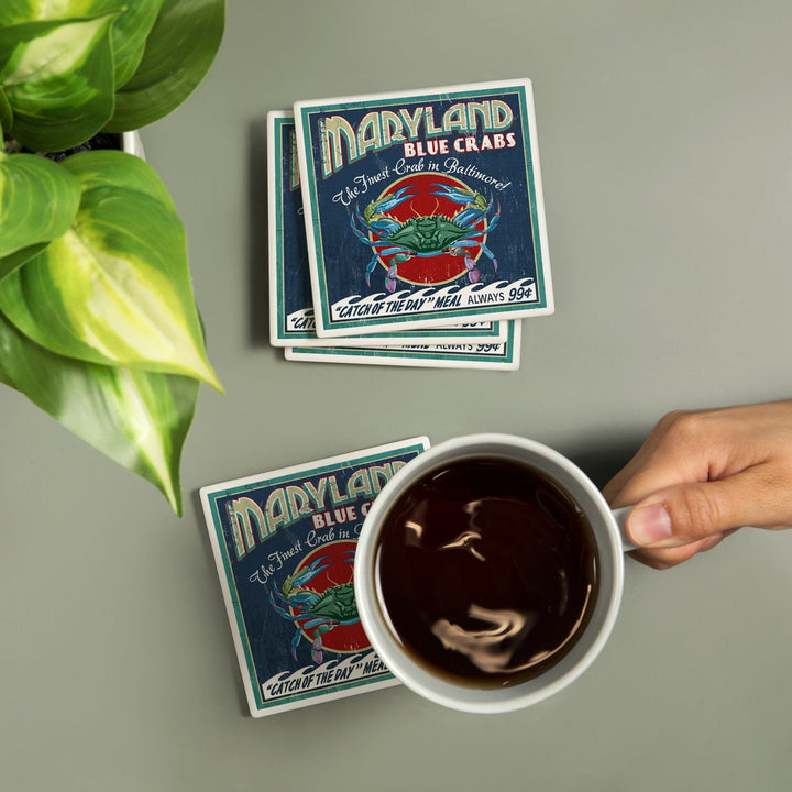 Baltimore, Maryland, Blue Crabs Vintage Sign, Coasters Coasters Lantern Press 