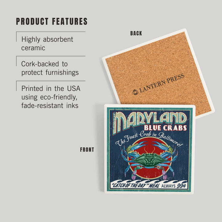 Baltimore, Maryland, Blue Crabs Vintage Sign, Coasters Coasters Lantern Press 