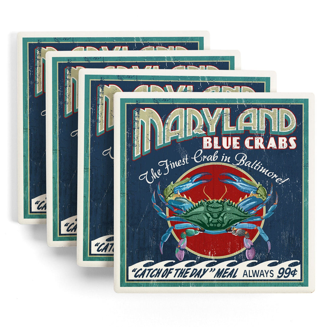Baltimore, Maryland, Blue Crabs Vintage Sign, Coasters Coasters Lantern Press 