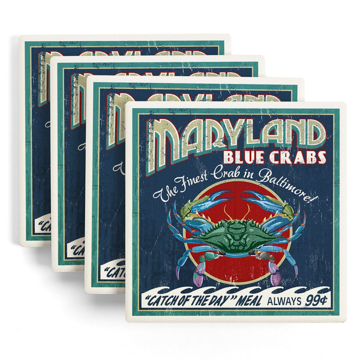 Baltimore, Maryland, Blue Crabs Vintage Sign, Coasters Coasters Lantern Press 