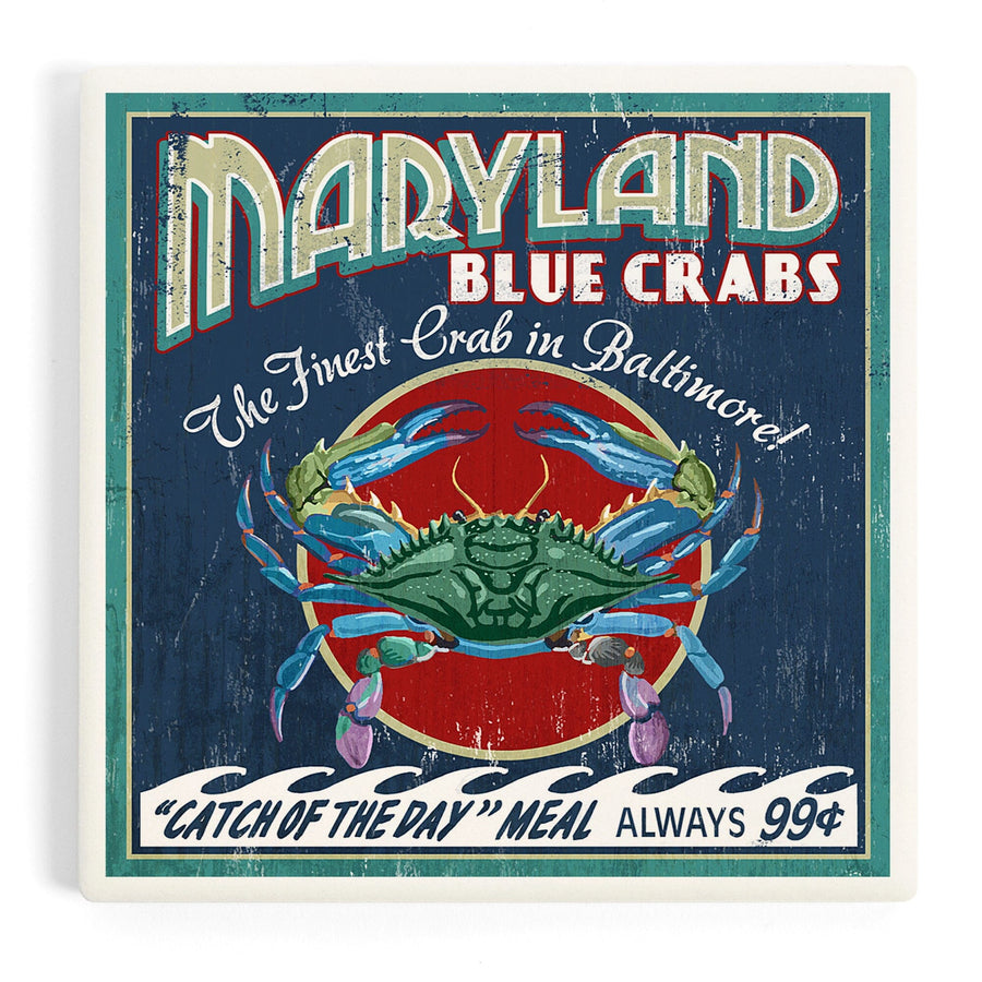 Baltimore, Maryland, Blue Crabs Vintage Sign, Coasters Coasters Lantern Press 