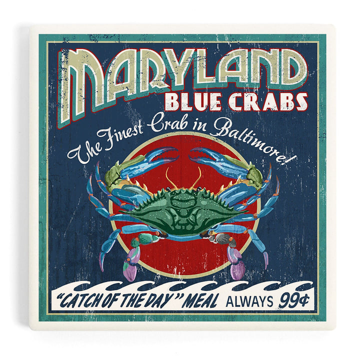 Baltimore, Maryland, Blue Crabs Vintage Sign, Coasters Coasters Lantern Press Coaster 