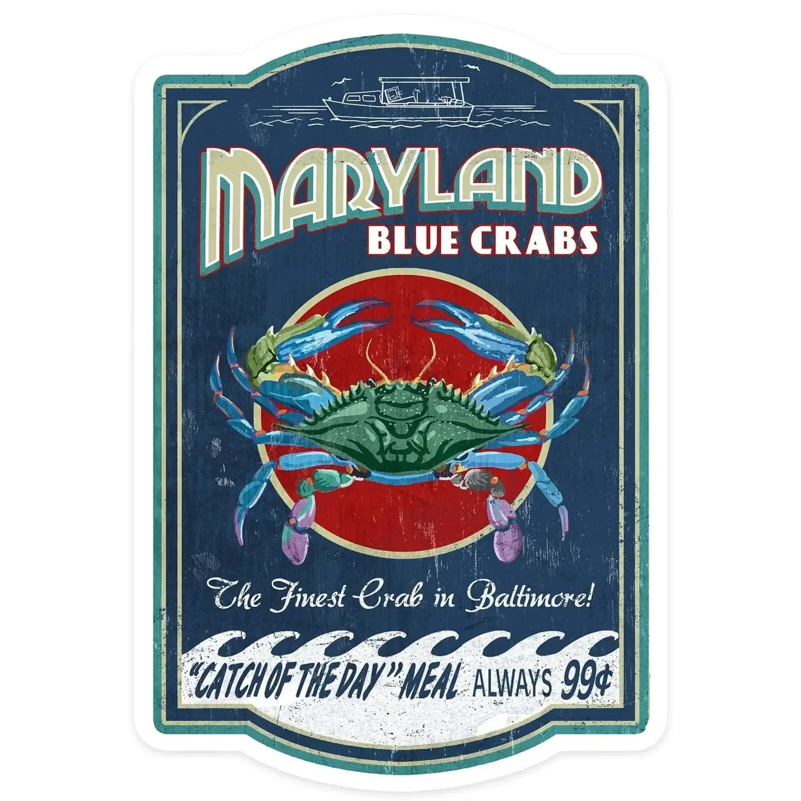 Baltimore, Maryland, Blue Crabs Vintage Sign, Contour, Lantern Press A