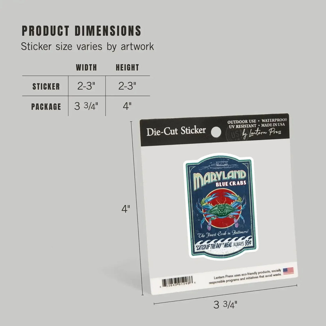 Baltimore, Maryland, Blue Crabs Vintage Sign, Contour, Lantern Press Artwork, Vinyl Sticker Sticker Lantern Press 