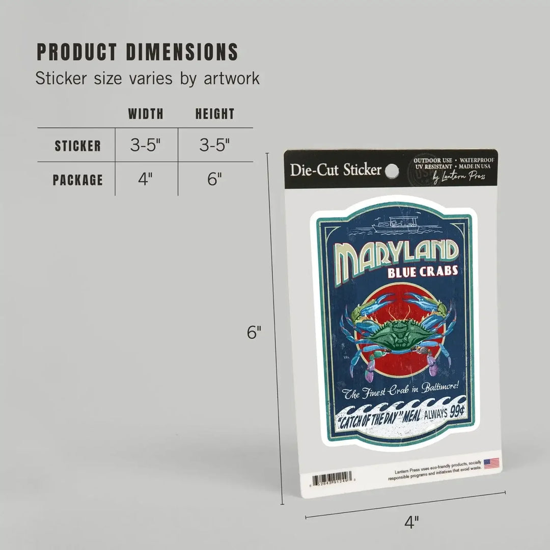 Baltimore, Maryland, Blue Crabs Vintage Sign, Contour, Lantern Press Artwork, Vinyl Sticker Sticker Lantern Press 