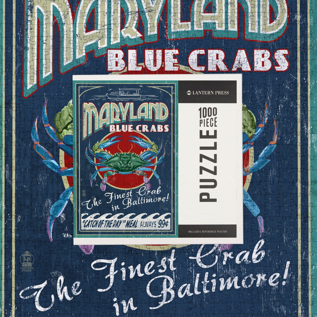 Baltimore, Maryland, Blue Crabs Vintage Sign, Jigsaw Puzzle Puzzle Lantern Press 