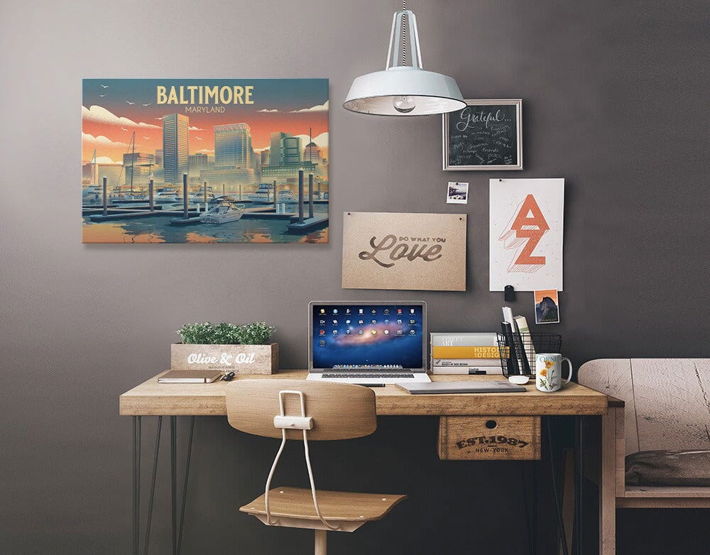 Baltimore, Maryland, City Litho Canvas Lantern Press 