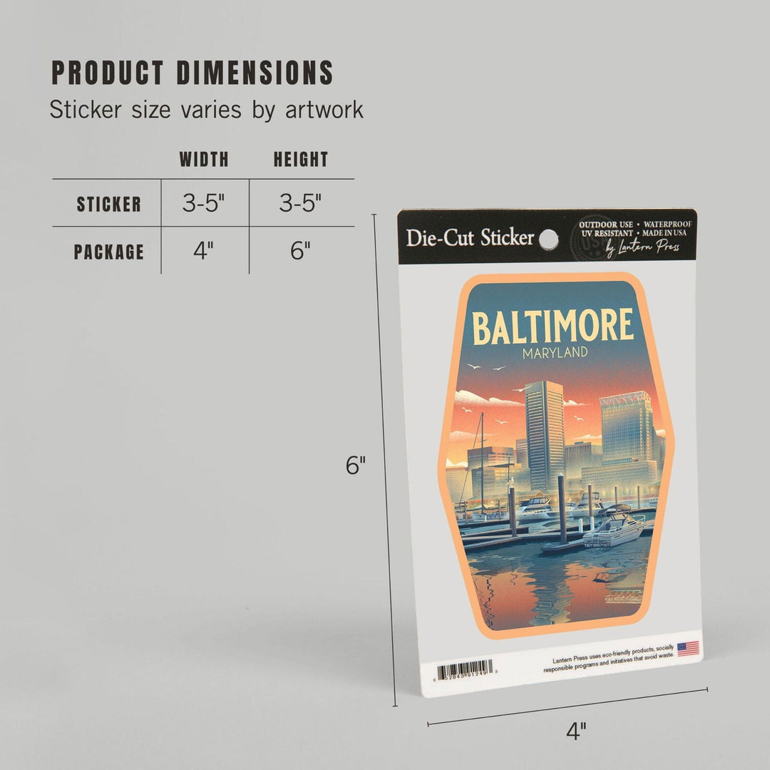 Baltimore, Maryland, City Litho, Contour, Vinyl Sticker Sticker Lantern Press 