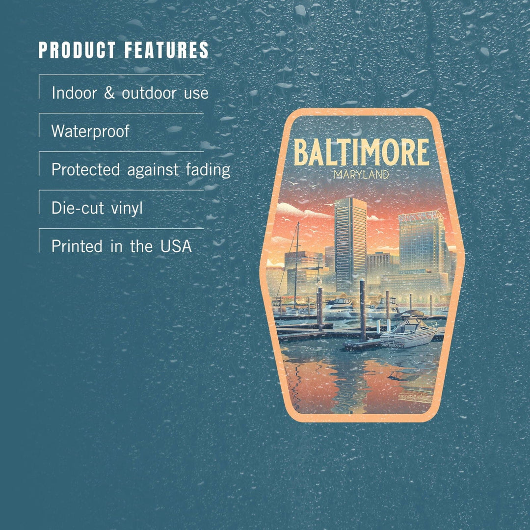 Baltimore, Maryland, City Litho, Contour, Vinyl Sticker Sticker Lantern Press 