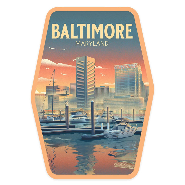 Baltimore, Maryland, City Litho, Contour, Vinyl Sticker Sticker Lantern Press 