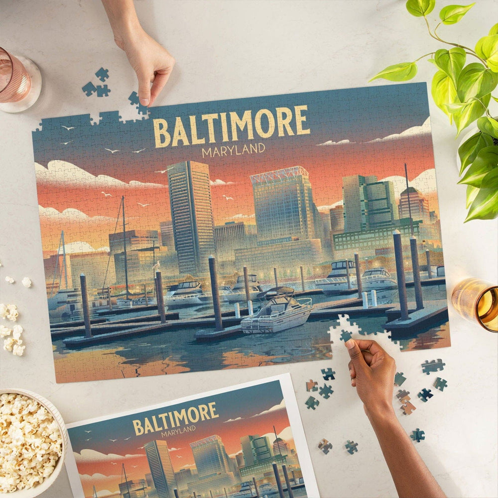 Baltimore, Maryland, Lithograph, City Series, Jigsaw Puzzle Puzzle Lantern Press 