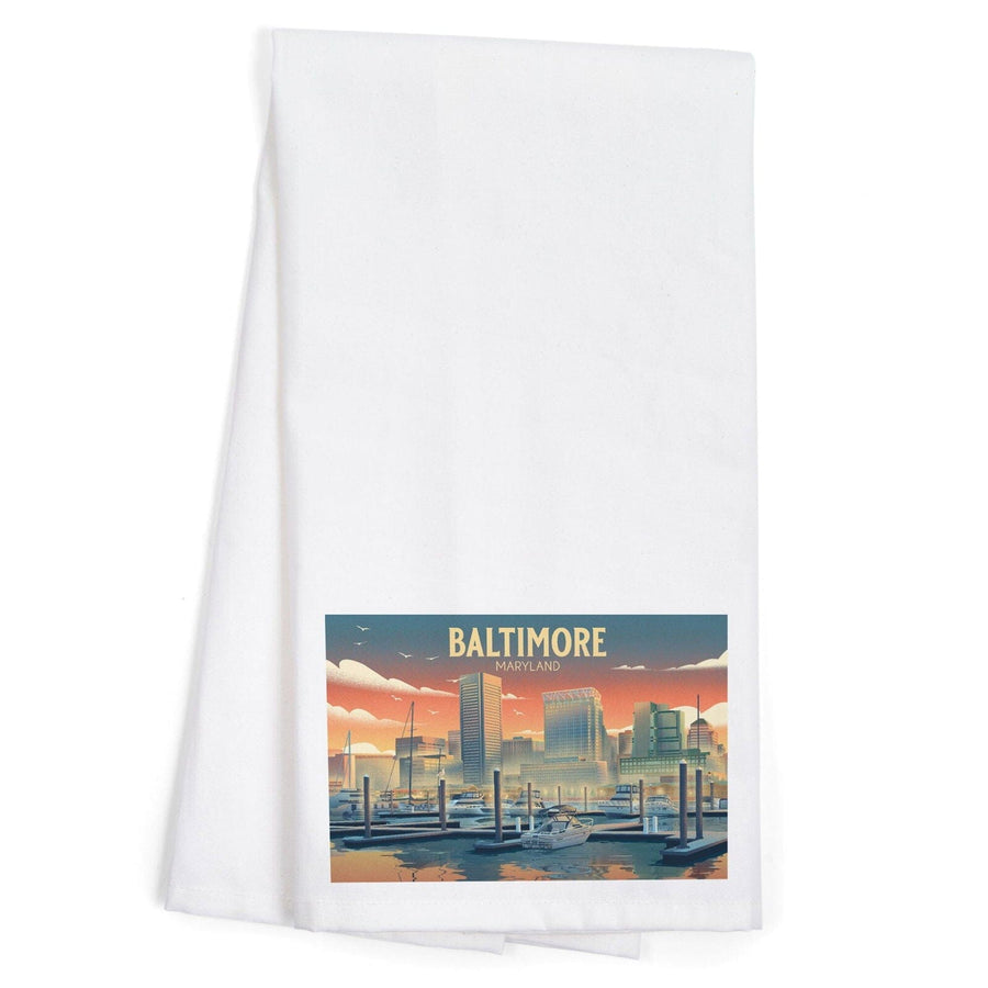 Baltimore, Maryland, Lithograph, City Series, Organic Cotton Kitchen Tea Towels Kitchen Lantern Press 