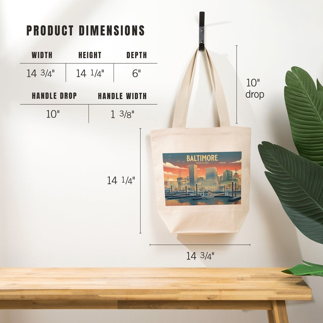 Baltimore, Maryland, Lithograph, City Series, Tote Bag Totes Lantern Press 