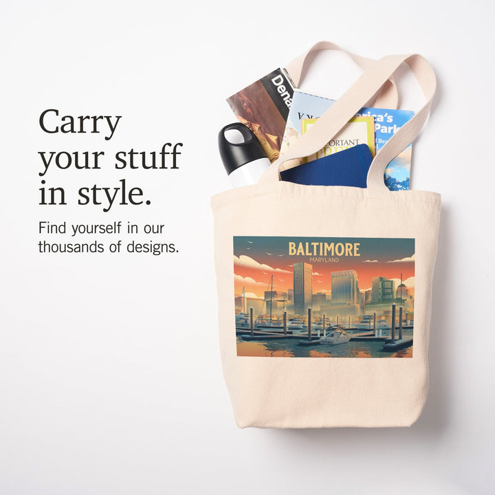 Baltimore, Maryland, Lithograph, City Series, Tote Bag Totes Lantern Press 