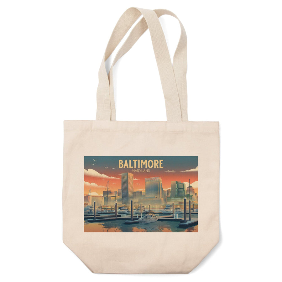 Baltimore, Maryland, Lithograph, City Series, Tote Bag Totes Lantern Press 