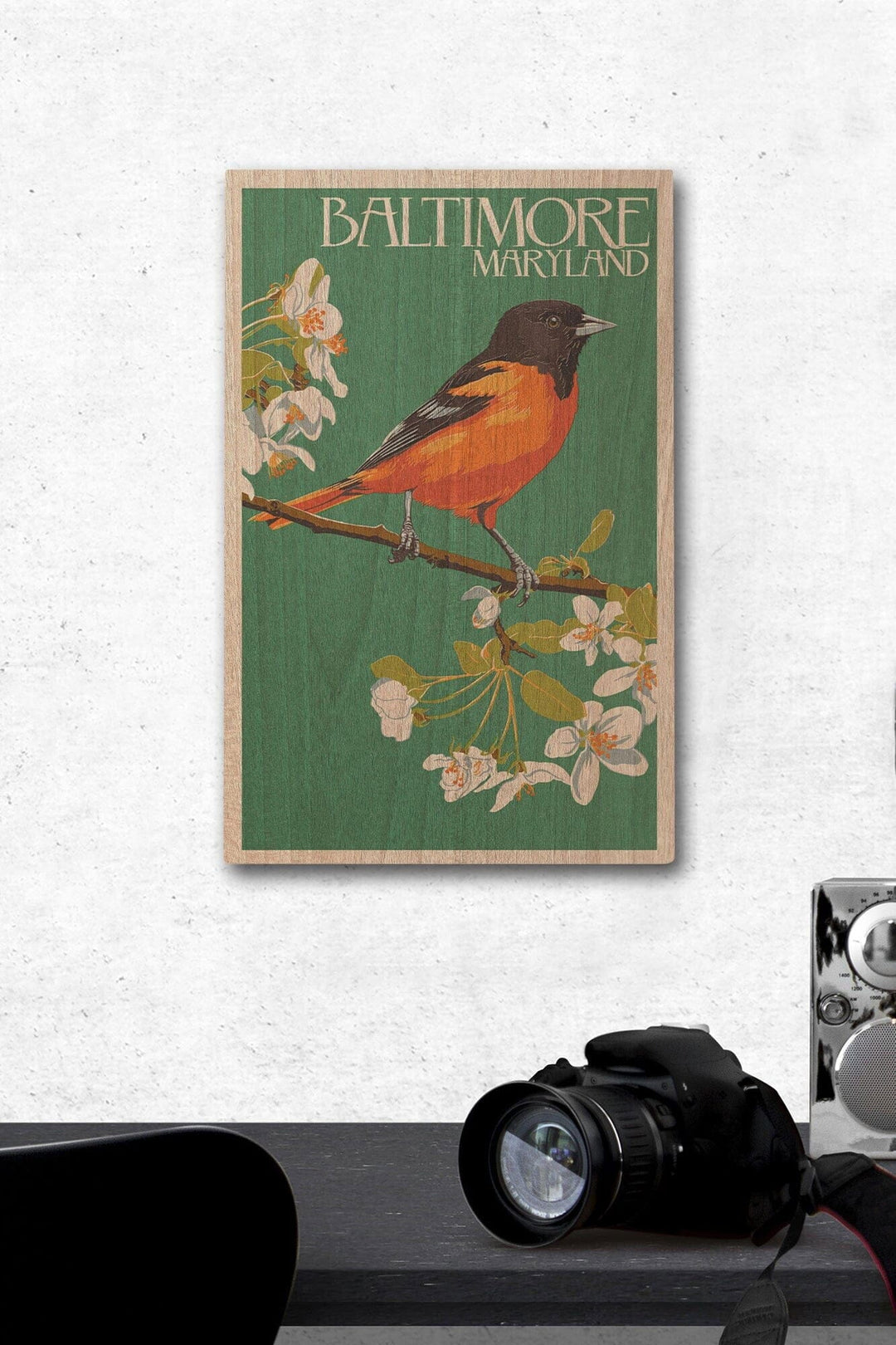 Baltimore, Maryland, Oriole Letterpress, Lantern Press Artwork, Wood Signs and Postcards Wood Lantern Press 12 x 18 Wood Gallery Print 