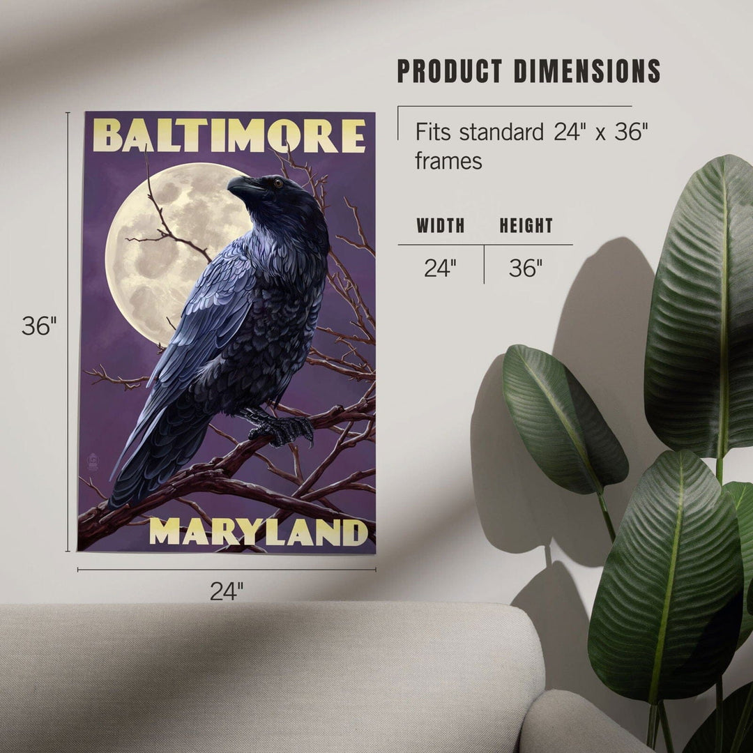 Baltimore, Maryland, Raven and Moon Purple Sky, Art & Giclee Prints Art Lantern Press 