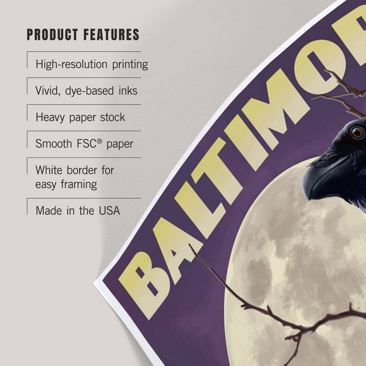 Baltimore, Maryland, Raven and Moon Purple Sky, Art & Giclee Prints Art Lantern Press 