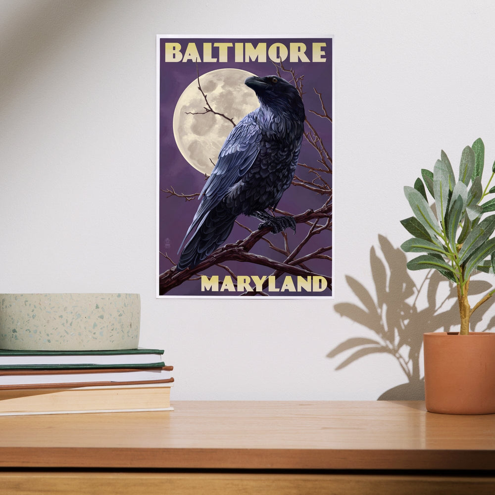 Baltimore, Maryland, Raven and Moon Purple Sky, Art & Giclee Prints Art Lantern Press 