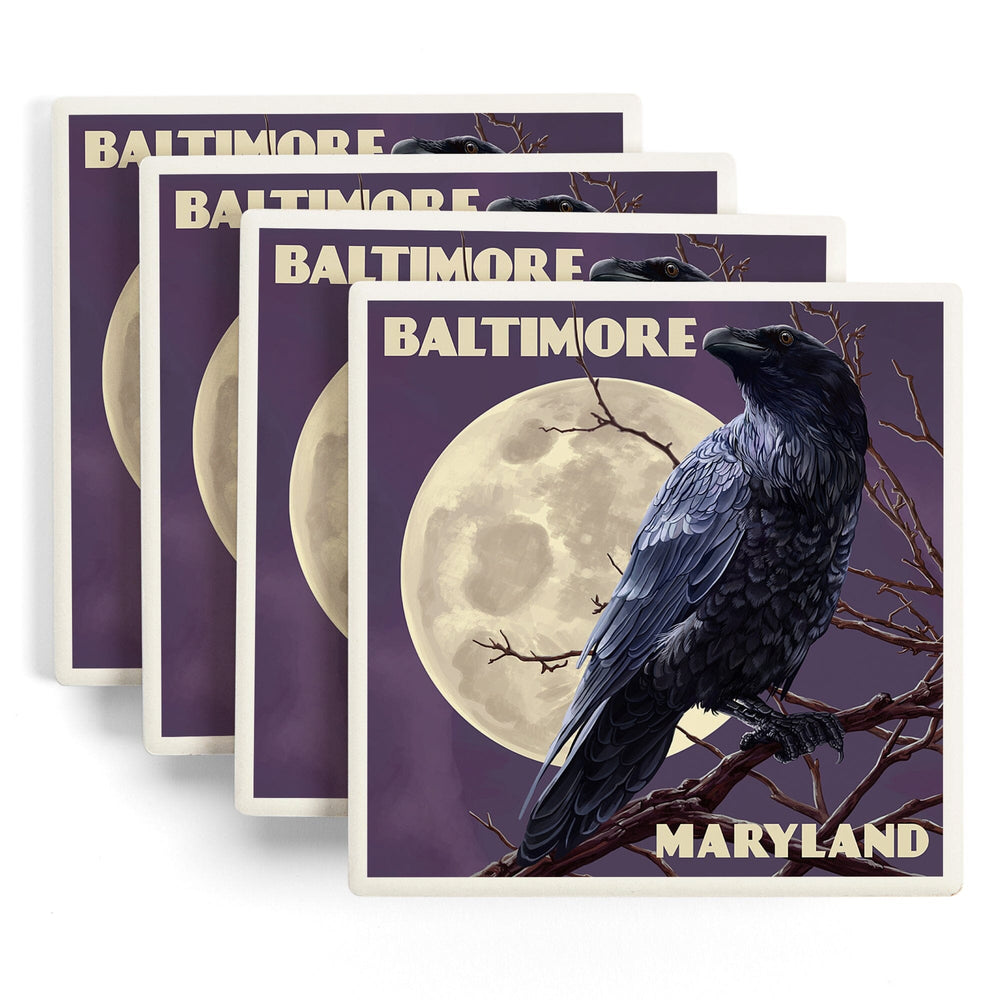 Baltimore, Maryland, Raven and Moon Purple Sky, Coasters Coasters Lantern Press 