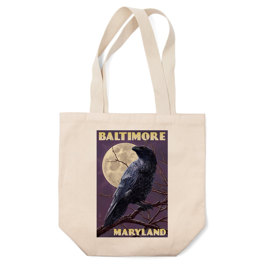 Baltimore, Maryland, Raven and Moon Purple Sky, Lantern Press Artwork, Tote Bag Totes Lantern Press 